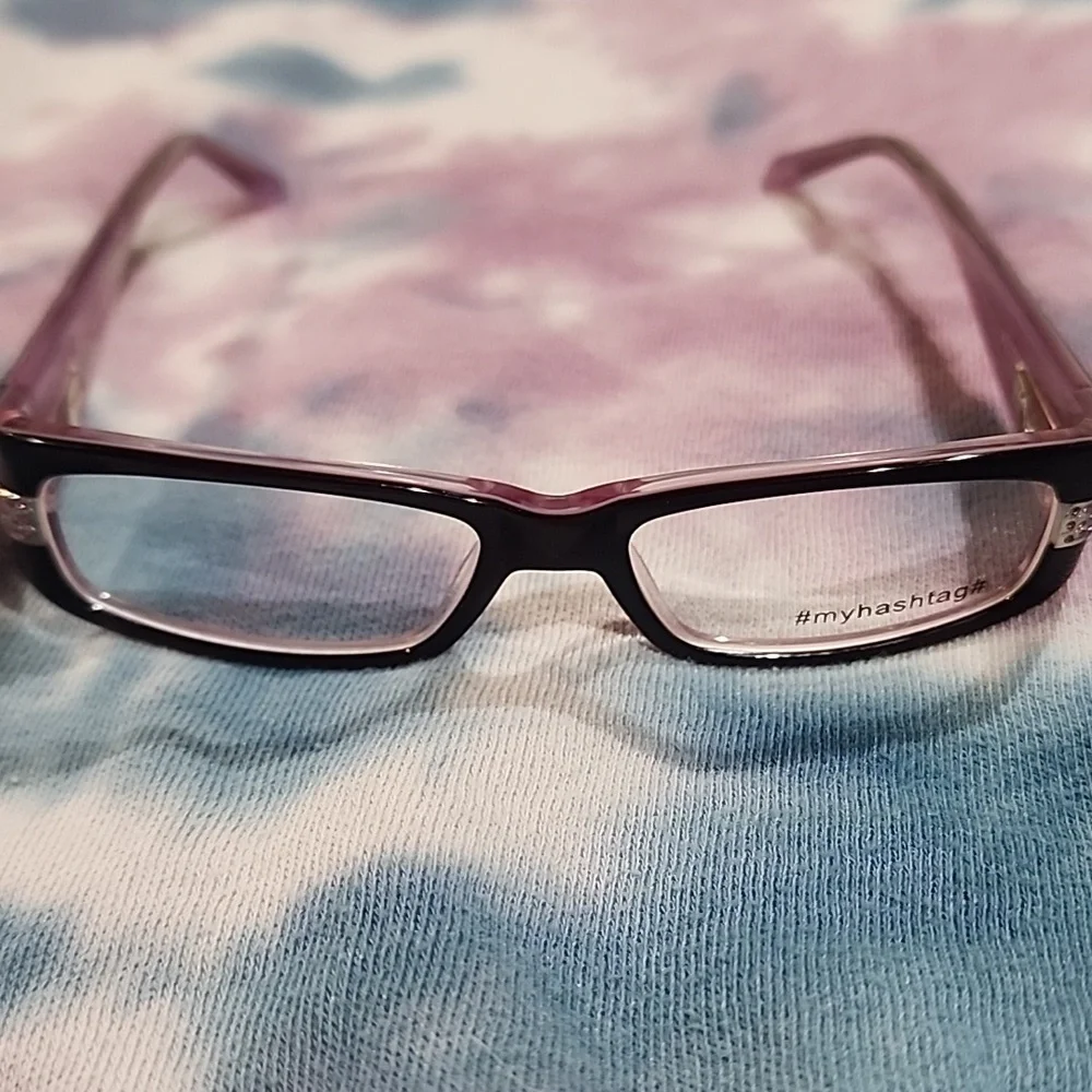 #MYHASHTAG# - Classy Black and Purple with Pink Rhinestones Girls eyeglass frame